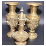 4 Vintage Brass Pieces - Urn Vases Chalice Etc.