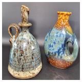 Stoneware Pottery Vase and Bottle with Stopper