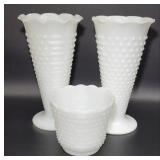 3 Vintage Hobnail Milk Glass Pieces-