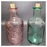 Pink and Green Glass Decanters with Stoppers