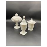 Fluorescing Westmoreland Milk Glass Trinket Boxes
