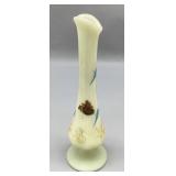 Fenton Yellow Custard Glass Vase with Bluebirds