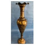 Etched Brass Vase with Elephant Motif, 42 Inches