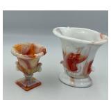 Akro Agate Orange and White Slag Glass Vase & Urn