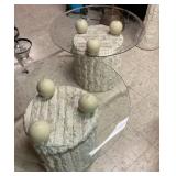Tessellated Stone End Tables with Glass Tops
