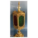 Gothic Revival Brass Filigree Lamp with Panels