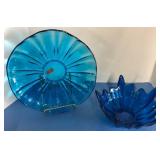 Blue L.E. Smith Platter and Viking Glass Bowl
