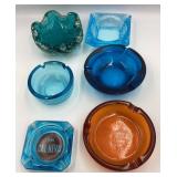 Six Cobalt and Amberina Ashtrays