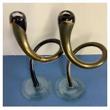 Murano-Style Interlocking Black Glass Candleholder