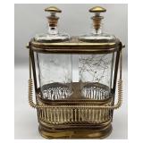 Vintage Musical Decanter Set with Brass Holder