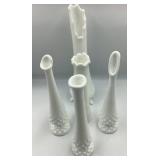 Milk Glass Hobnail and Grapevine Vases