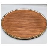 18 1/2 Inch Walnut and Metal Bar Tray
