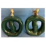 Art Deco Revival Green Ceramic Lamps