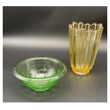 Fluorescing Glass Vase and Bowl