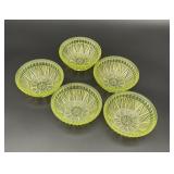Five Vaseline Fluorescing Glass Bowls