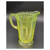 Vaseline Fluorescing Green Glass Pitcher