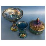 Princess Blue Carnival Glass Lot of Three