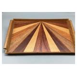 Teak Starburst Inlaid Tray with Handles