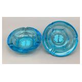 Fluorescing Westmoreland Glass Blue Ashtrays