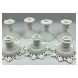 Fluorescing Westmoreland Milk Glass Candle Holders