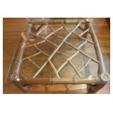 Square Glass Top Coffee Table with Bamboo Base