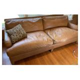 Tan Leather Sofa with Feather-Down Cushions by PGH