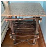 Rustic Wooden Side Table with Granite Top