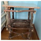Rustic Wooden Side Table with Granite Top