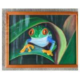 Oil on Canvas of Frog by Usha Singh, 13x17 Frame