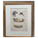 Signed Boris Riab Print of Hunting Dogs in Frame