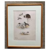 Signed Boris Riab Print of Birds & Dogs in Frame