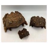 Japanese Sugi Wood Carvings of Frogs