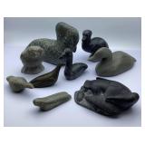 Eight Soapstone Bird Figurines With Eskimo Art Sti