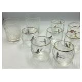 9 Vintage Glasses: 2 Etched Tumblers & 7 Fly Fishi