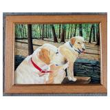 Signed Acrylic on Board of Yellow Labrador dogs