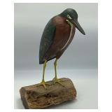 Hand Carved & Painted Wooden Green Heron Sculpture