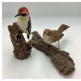 Wooden Red-Headed Woodpecker & Wood Thrush Sculptu