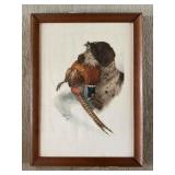 Signed Boris Riab Dog & Pheasant Print