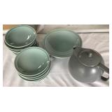 Sasaki Gray Tea Pot & Mint Green Dessert Plates, 1