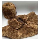 Sheared Beaver (?) Fur Collar & Muff, Satin Lined
