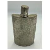 West German Tin-Lined Hammered Silver Flask, 10 oz