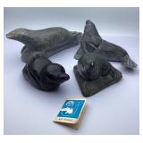 Four Soapstone Figurines, Including Seals & Platyp