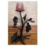 Black Forged Metal Oak Branch Candle Holder