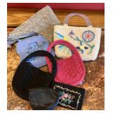 5 Woven Handbags, Cloth Handbag & 2 Change Purses