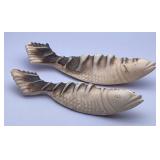 Two Vintage Hand Carved Koi Fish Made of Shell
