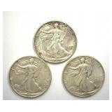 1939-D 1942 1946 Walking Liberty 3pcs