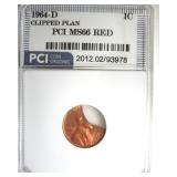 1964-D Cent PCI MS66 RD Clipped Planchet