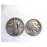 1925 1931-S 25C 5C F-VF 2pc Lot