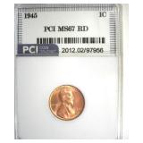 1945 Cent MS67 RD LISTS $300
