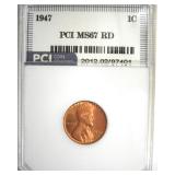 1947 Cent MS67 RD LISTS $2250